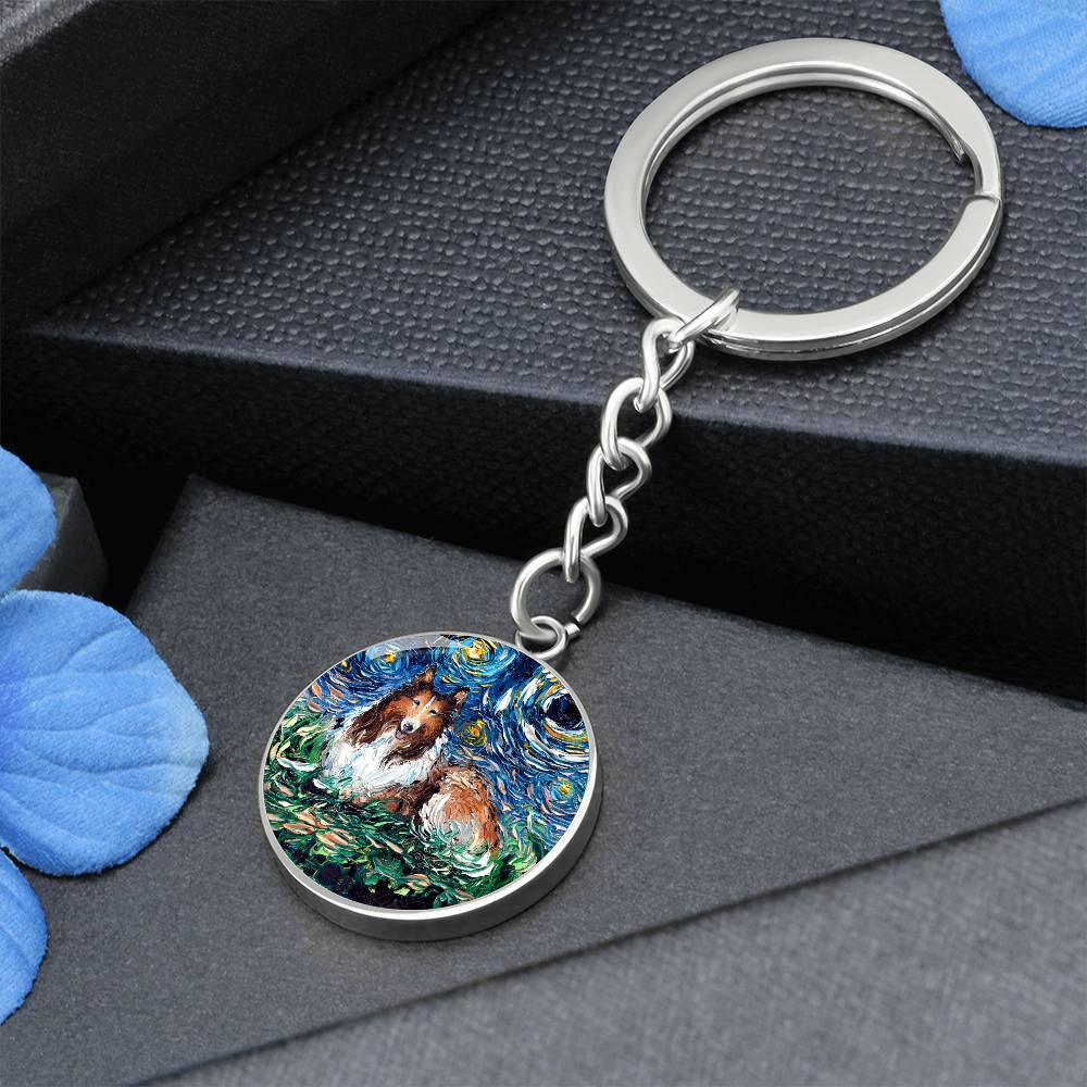 Collie Starry Night Round Keychain