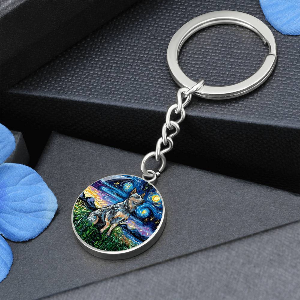Blue Heeler Starry Night Round Keychain