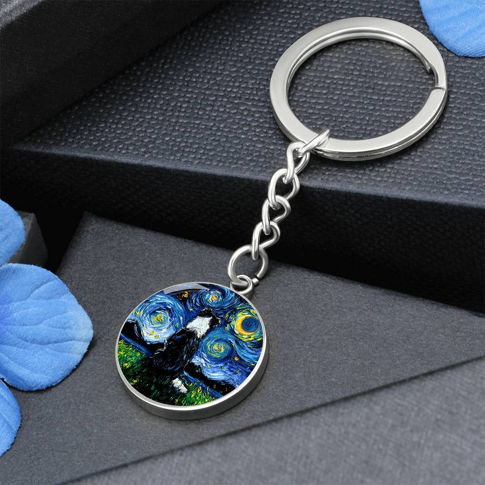 Border Collie Back Starry Night Round Keychain