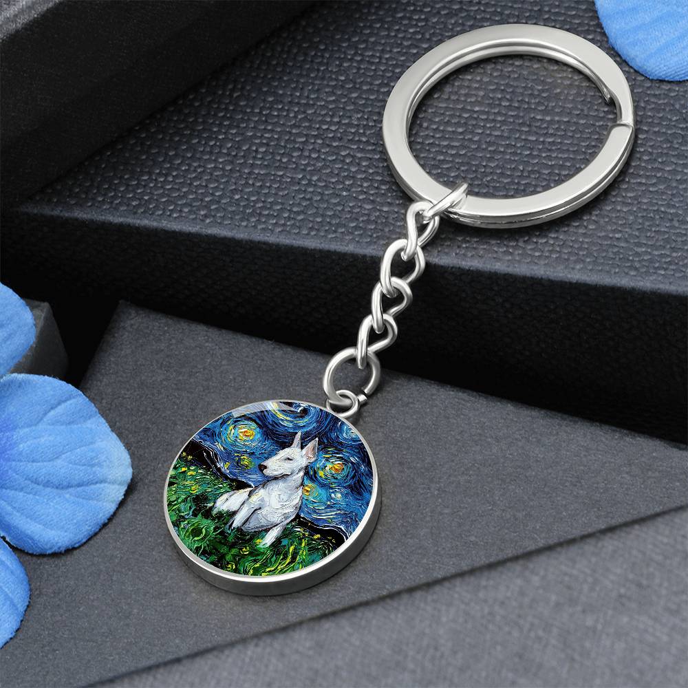 Bull Terrier Starry Night Round Keychain
