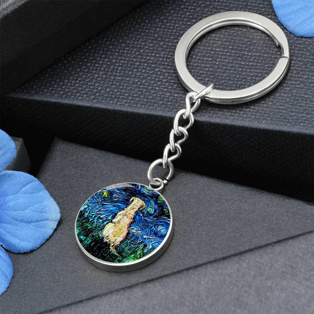 Yellow Labrador Back Starry Night Round Keychain