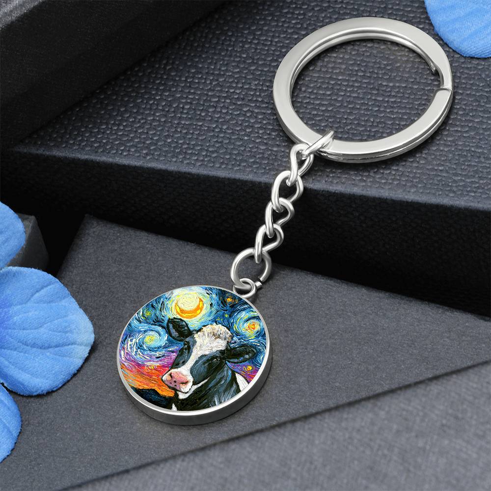 Holstein Starry Night Round Keychain