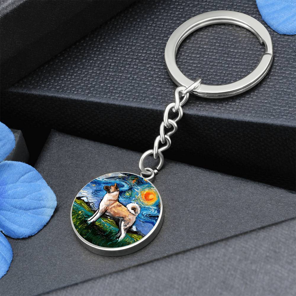 Akita Starry Night Round Keychain