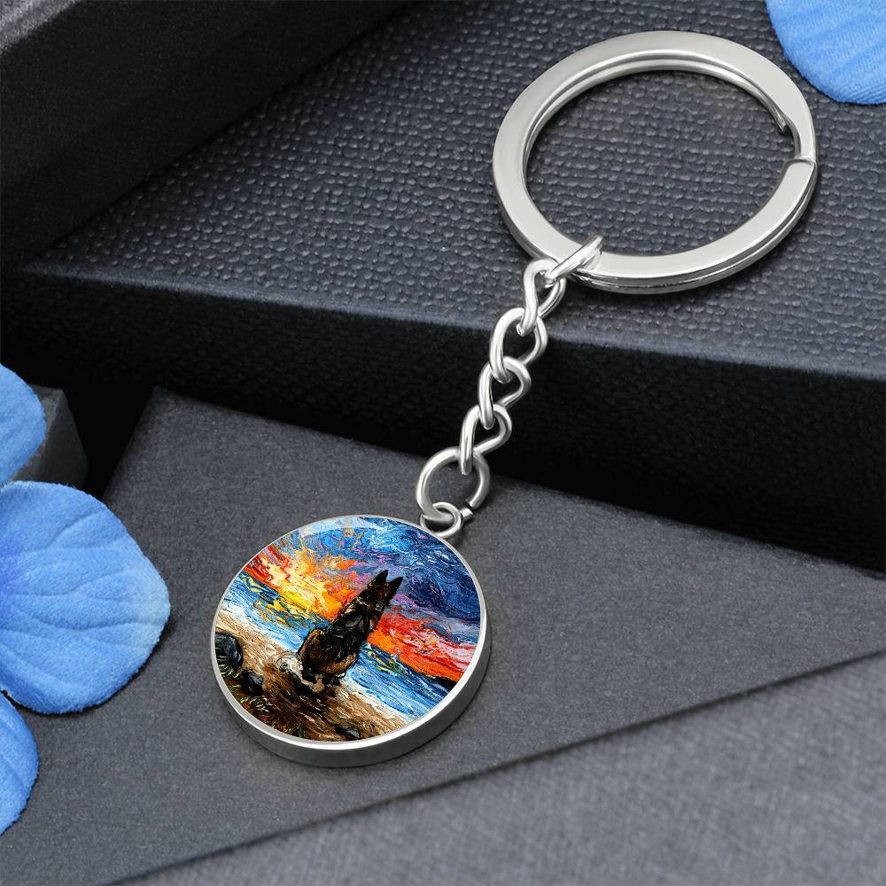 Beach Days - German Shepherd Round Keychain