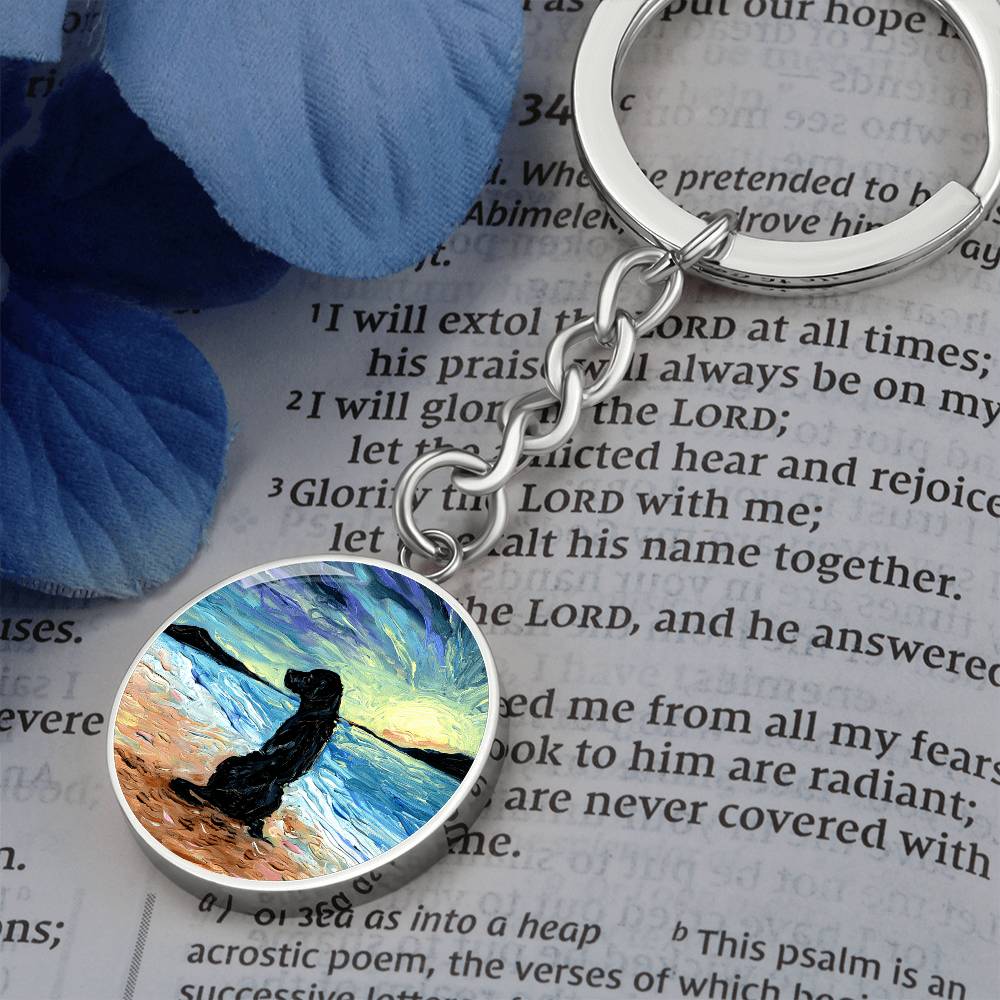 Beach Days - Black Labrador Round Keychain