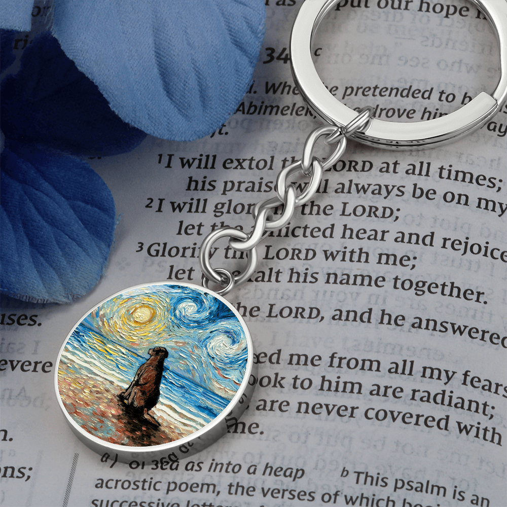 Beach Days - Chocolate Labrador Starry Night Round Keychain