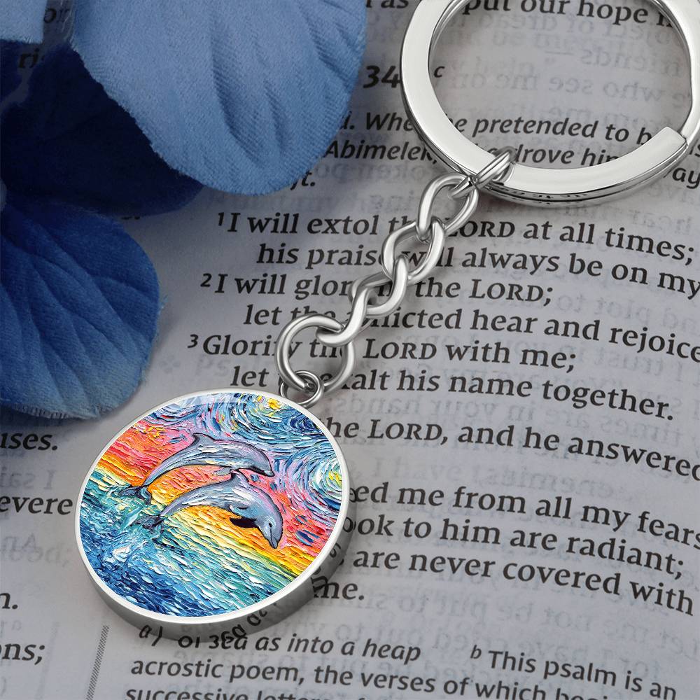 Dolphins Starry Night Round Keychain