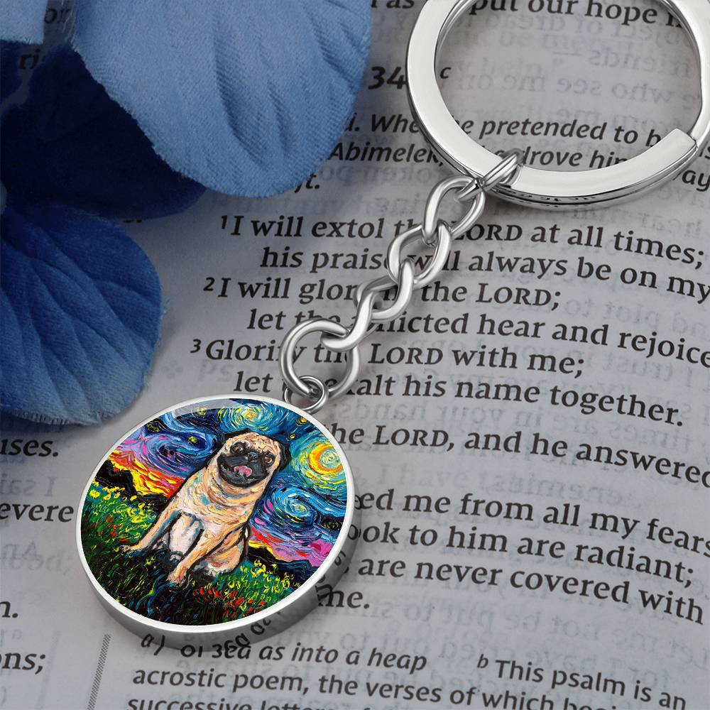 Fawn Pug Starry Night Round Keychain