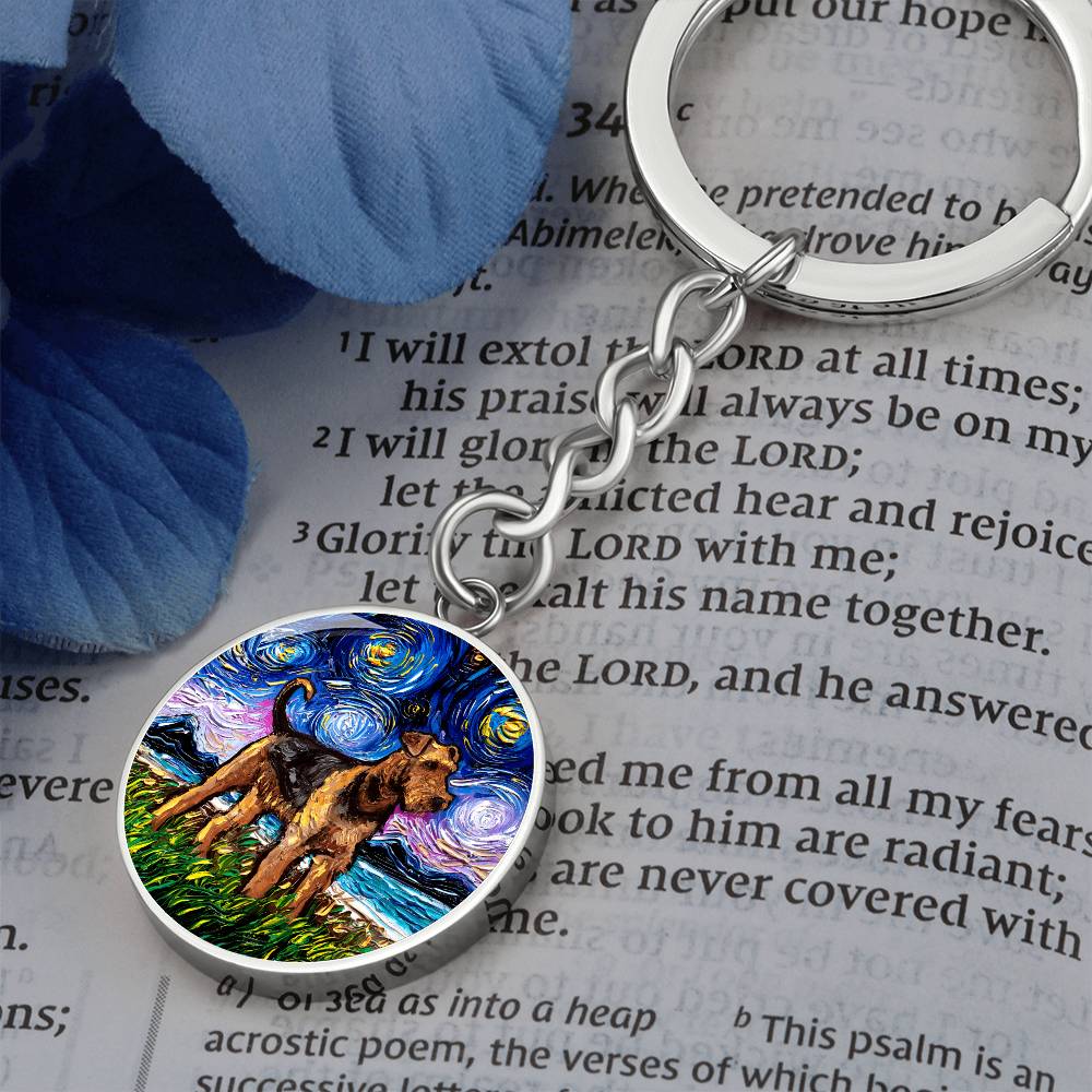 Airedale Starry Night Round Keychain
