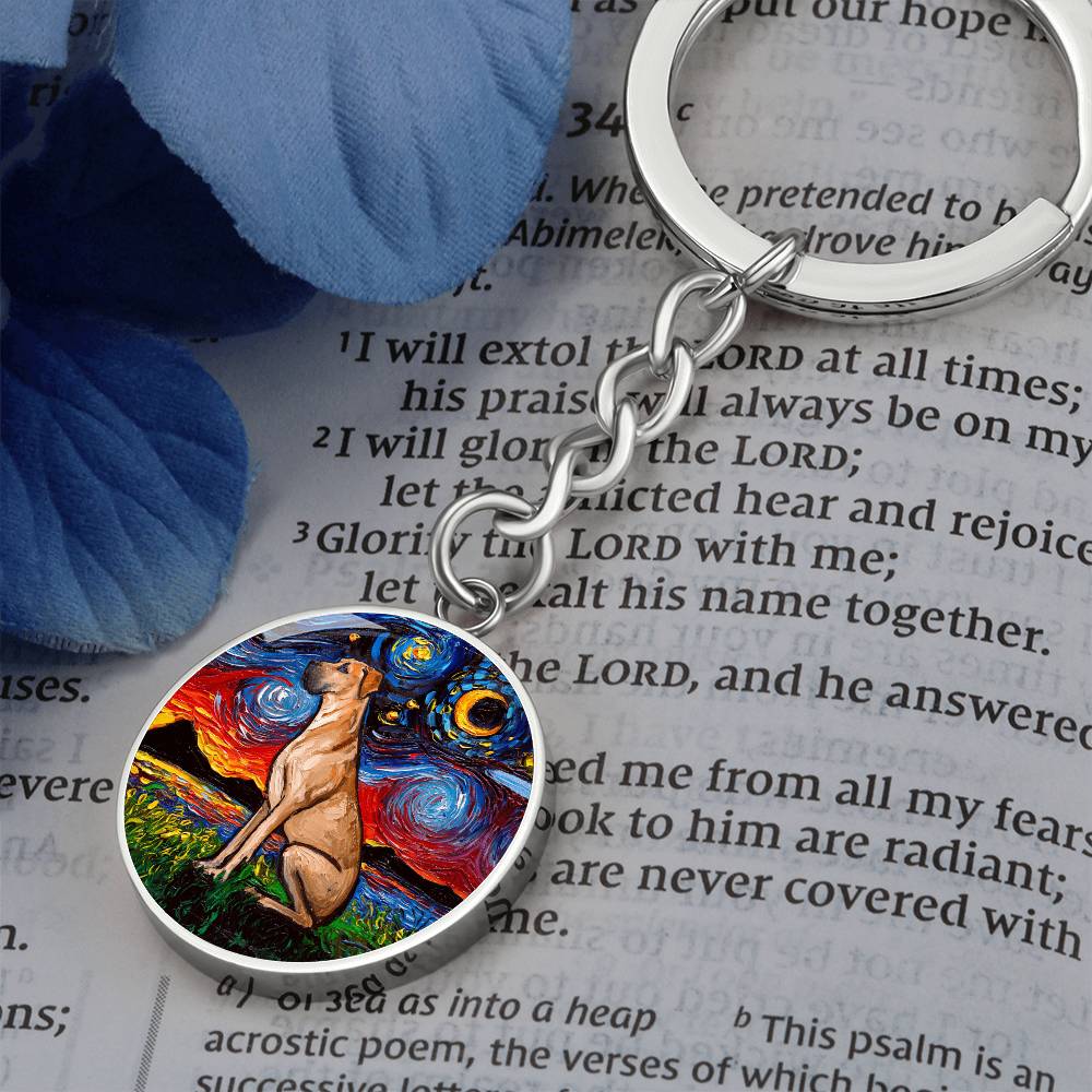 Fawn Great Dane Starry Night Round Keychain