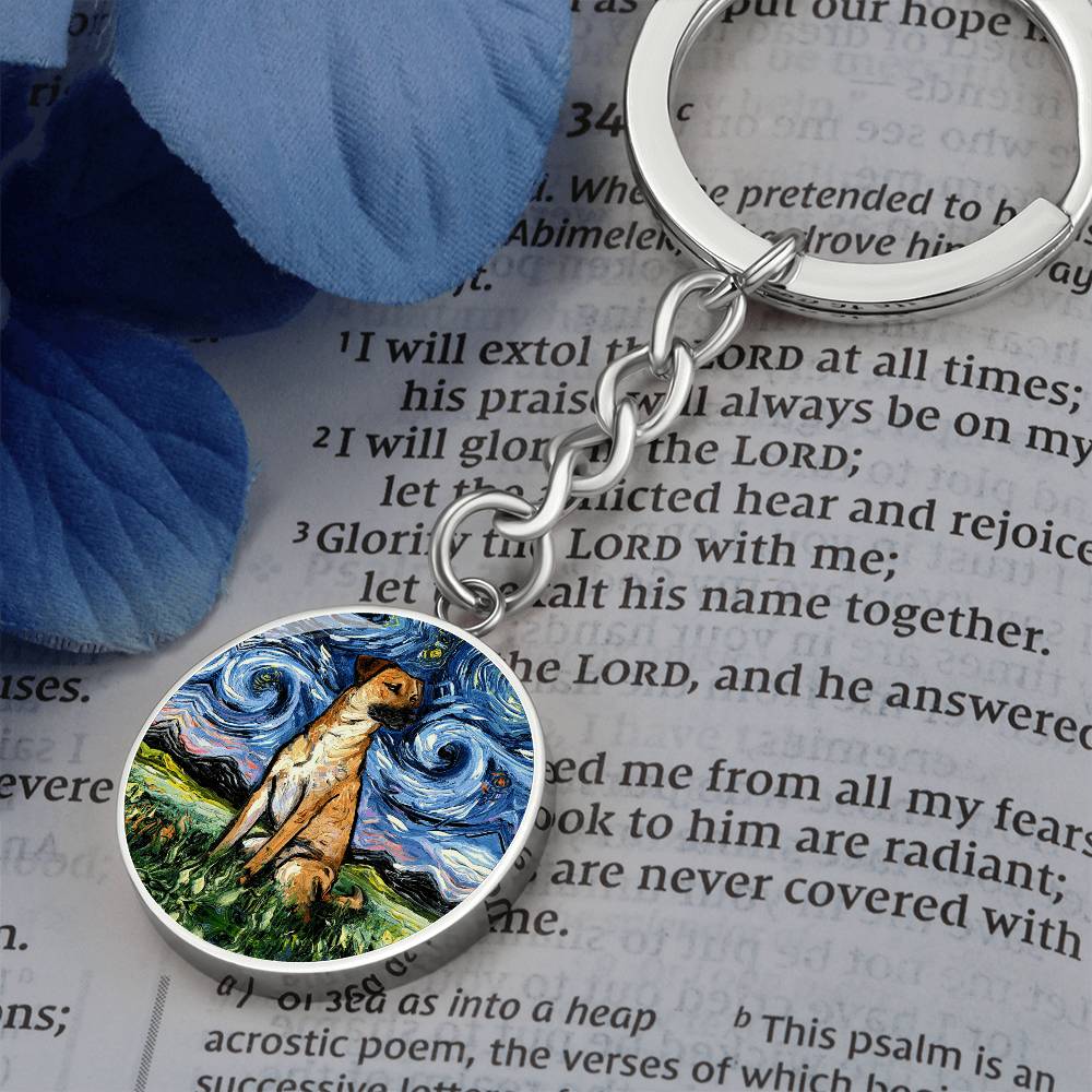 Black Mouth Cur Starry Night Round Keychain