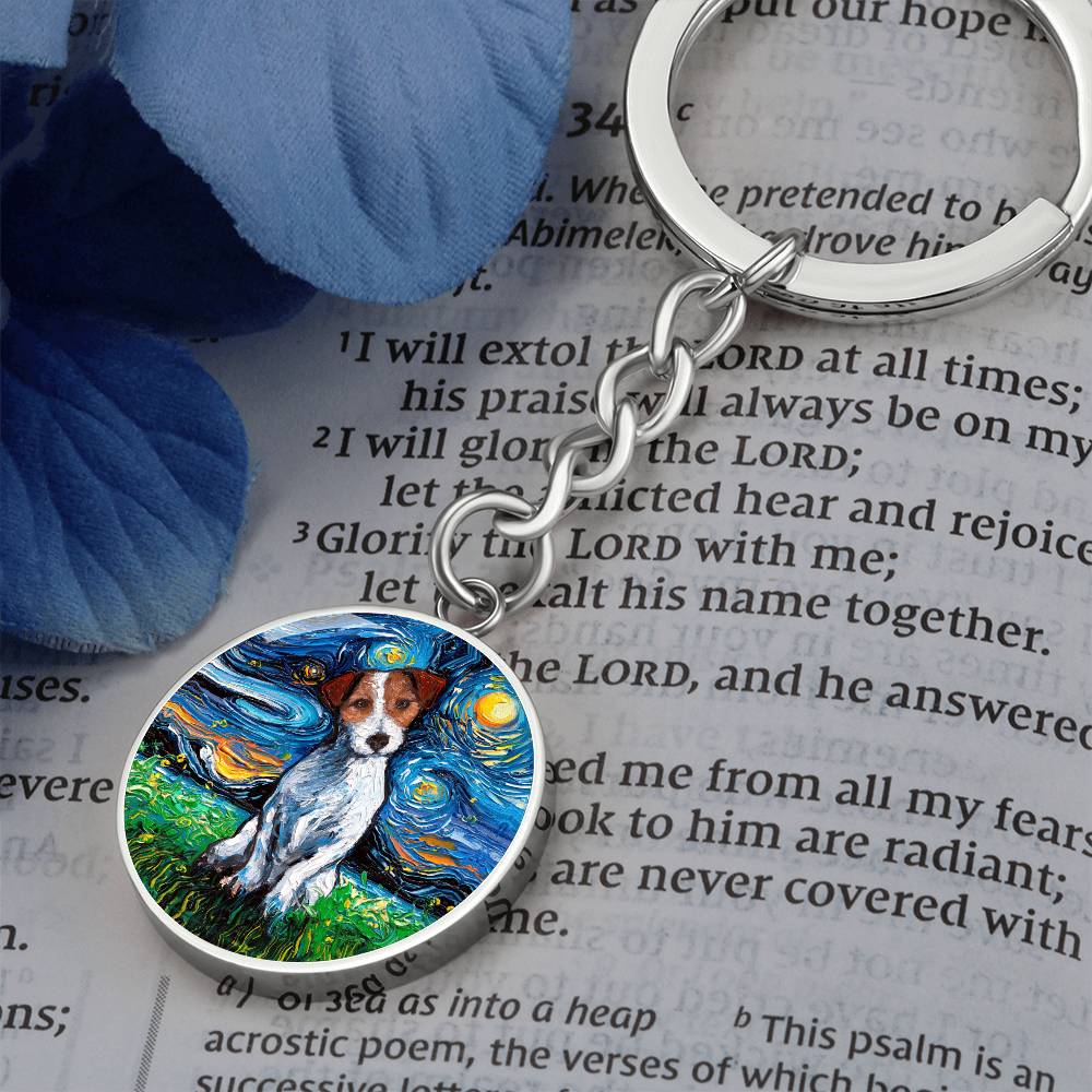 Jack Russell Terrier Starry Night Round Keychain