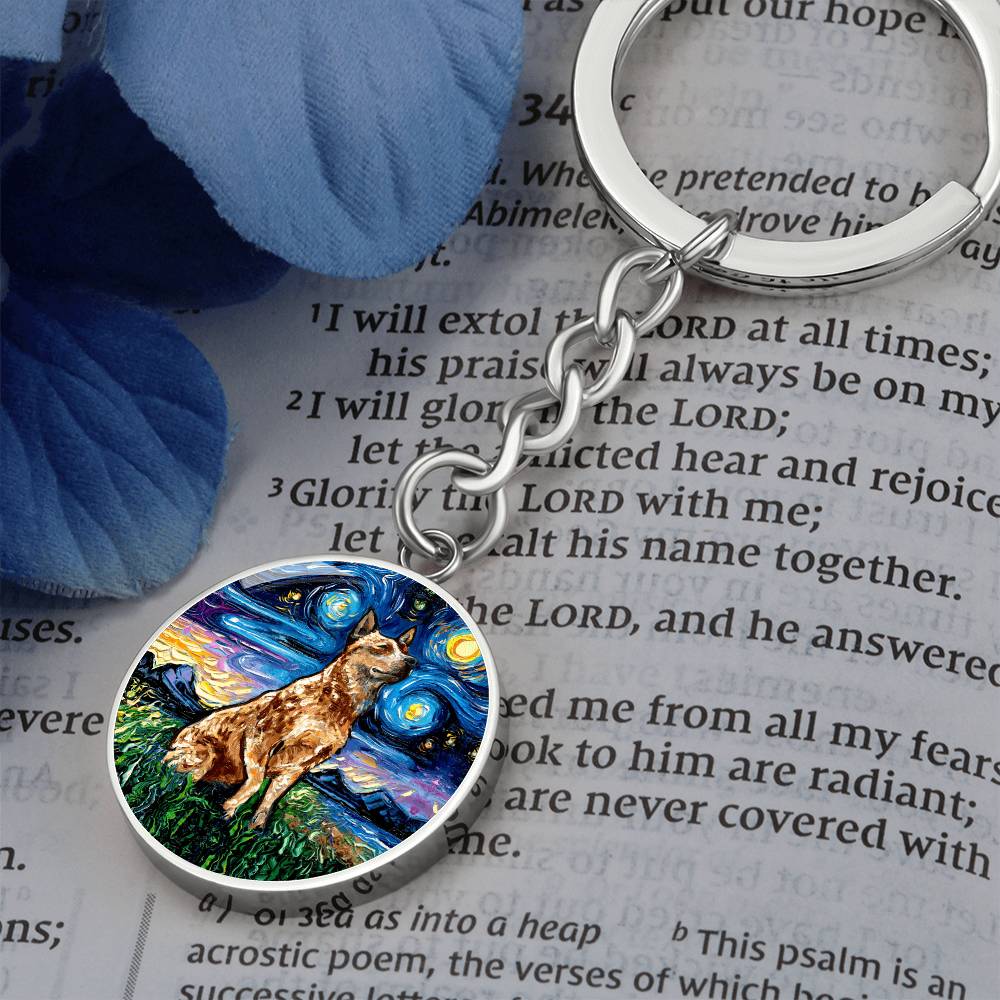 Red Heeler Starry Night Round Keychain
