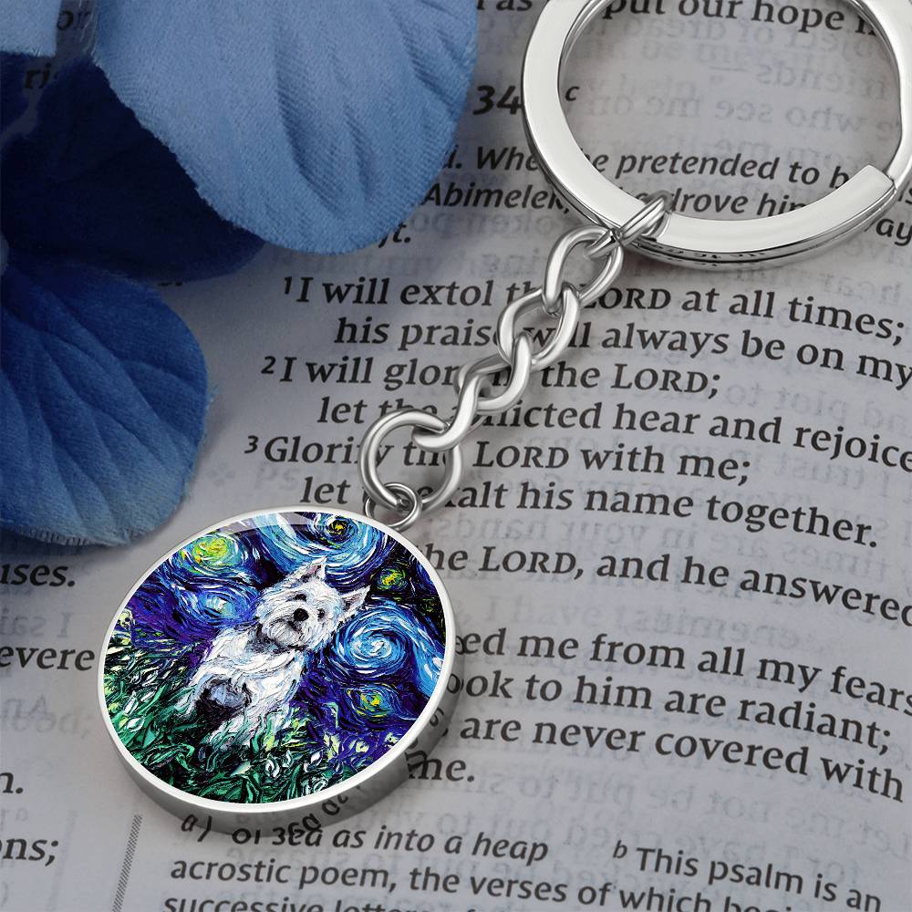 Westie Starry Night Round Keychain
