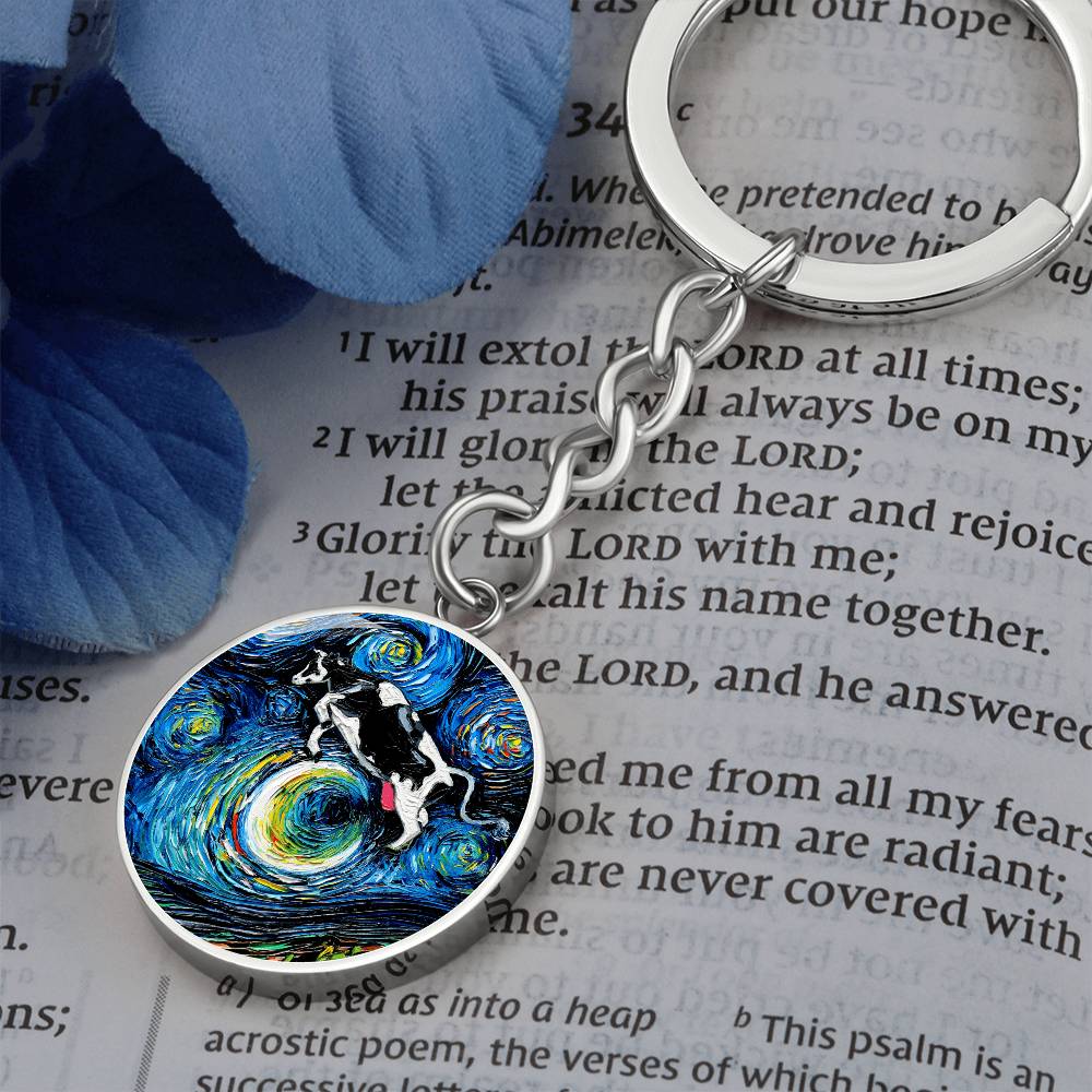The Cow Jumped Over The Moon Round Keychain