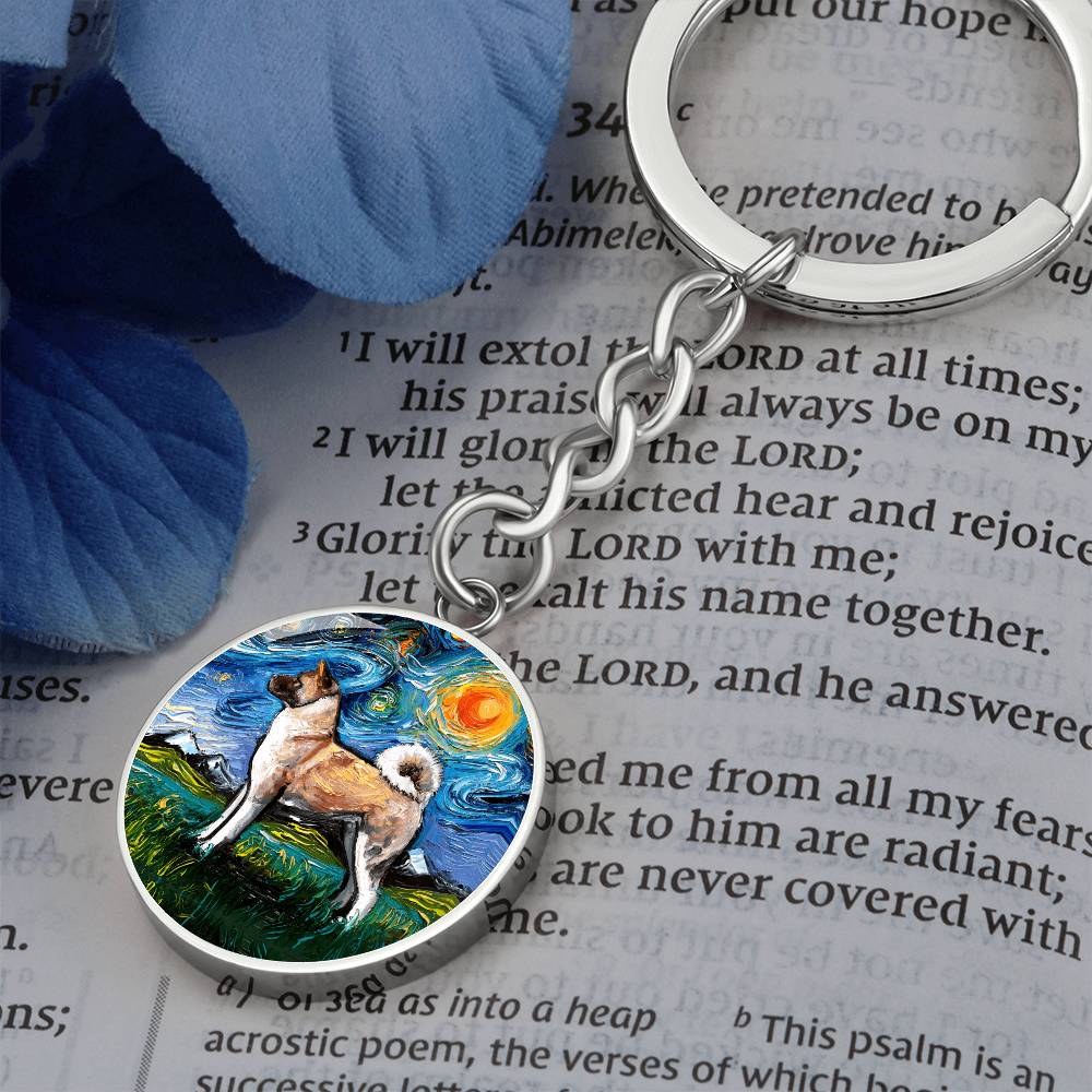 Akita Starry Night Round Keychain
