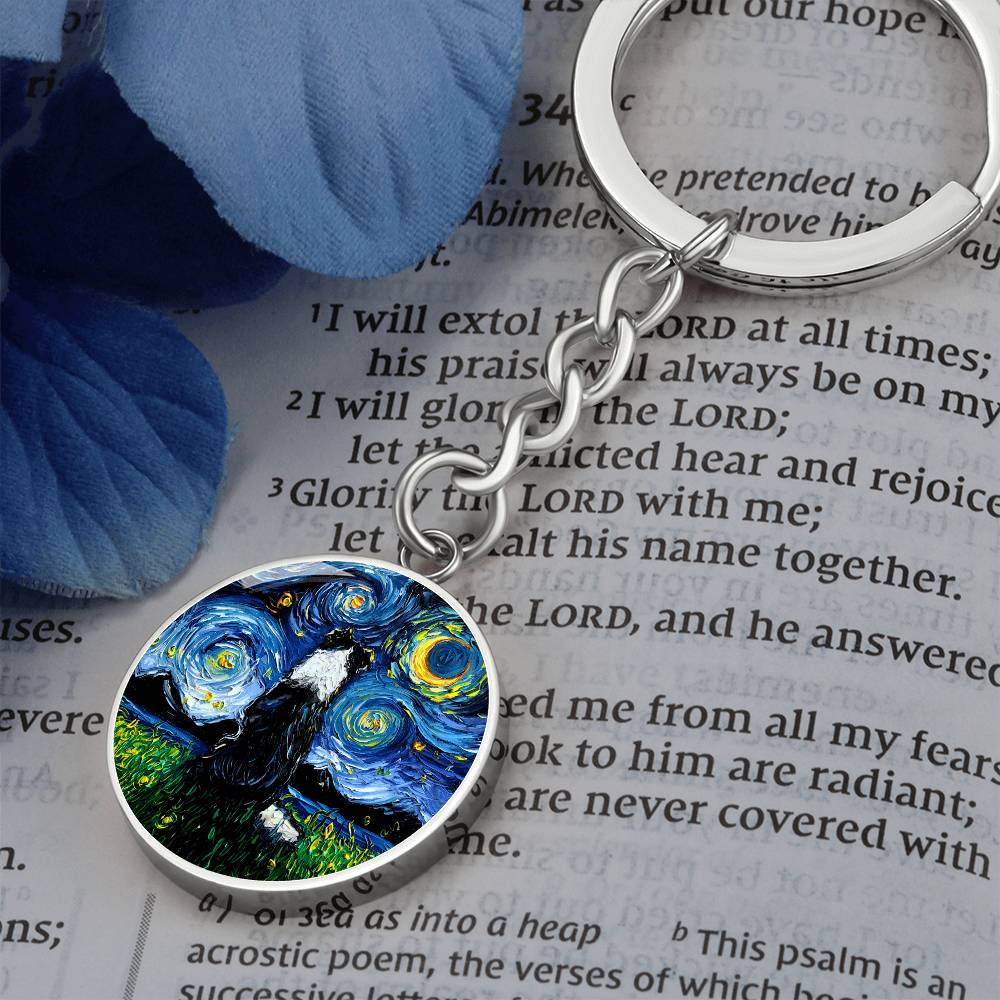 Border Collie Back Starry Night Round Keychain
