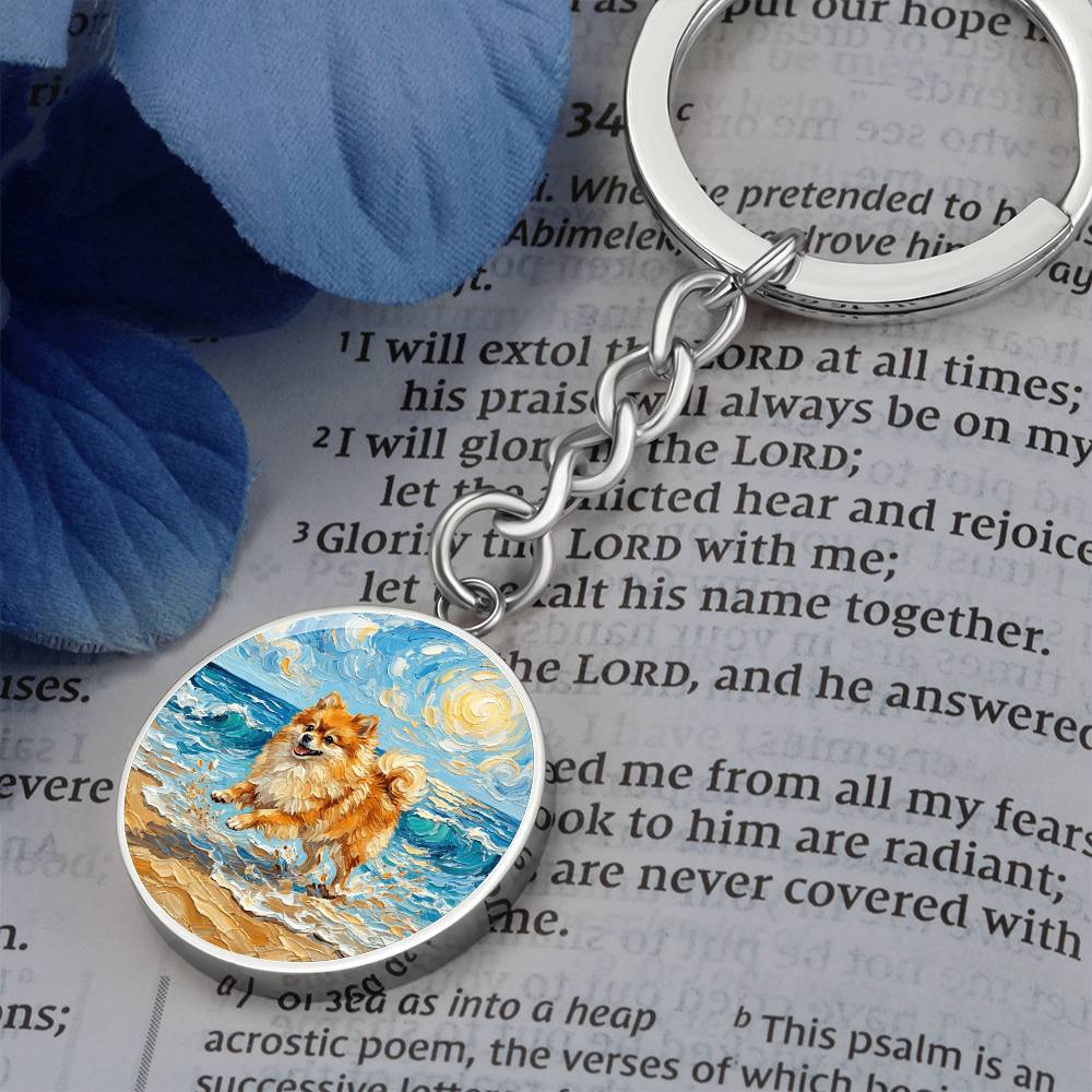 Beach Day - Pomeranian Round Keychain