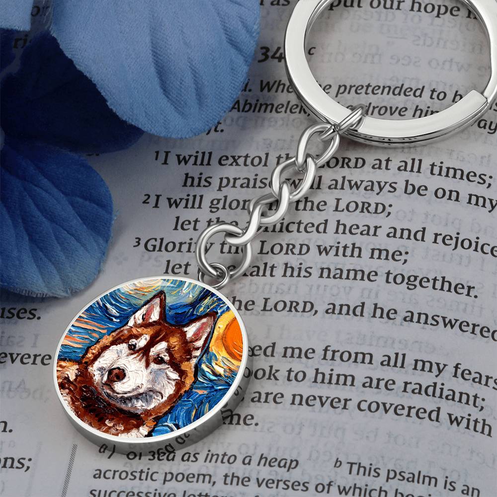 Red Husky Portrait Round Keychain