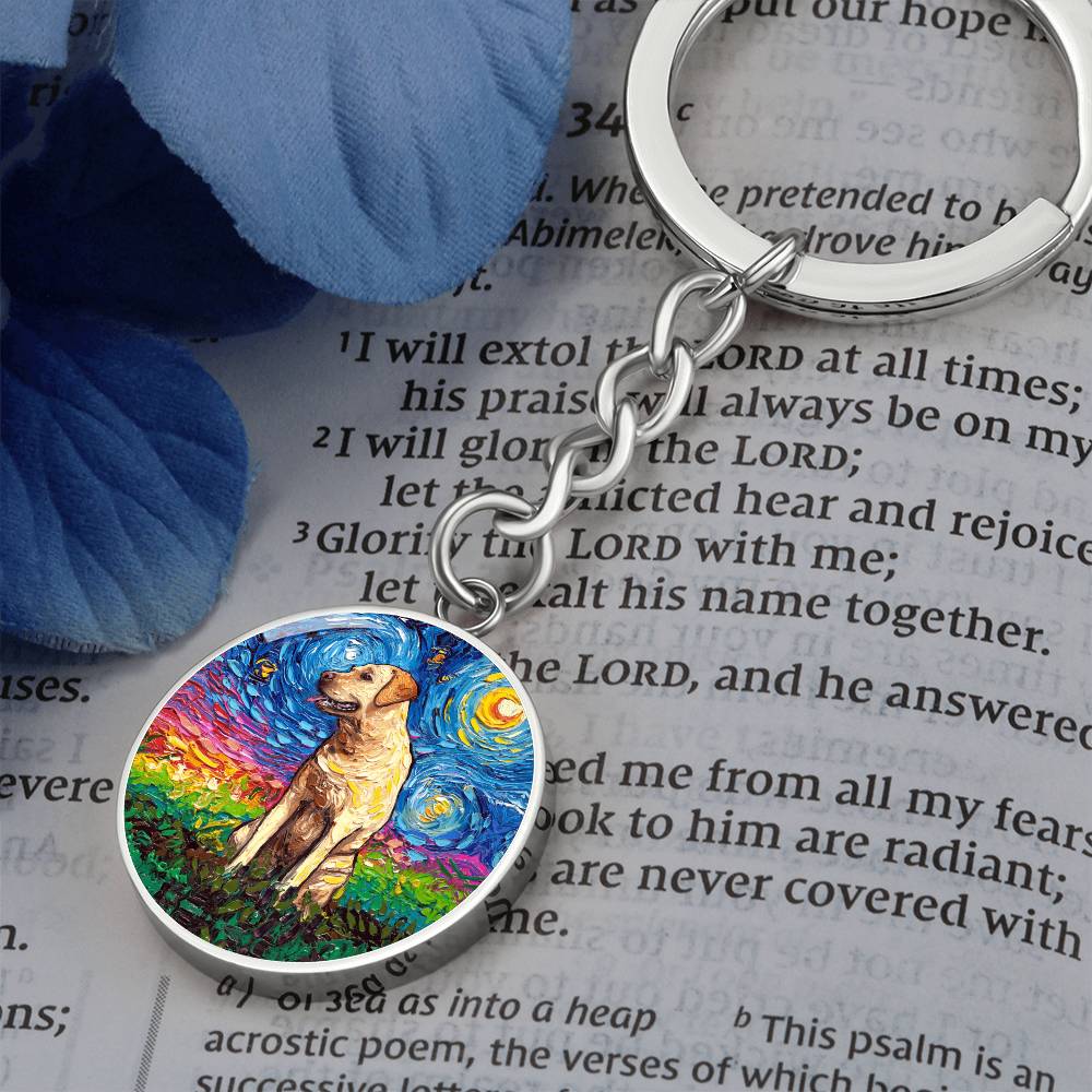 Yellow Labrador Starry Night Round Keychain