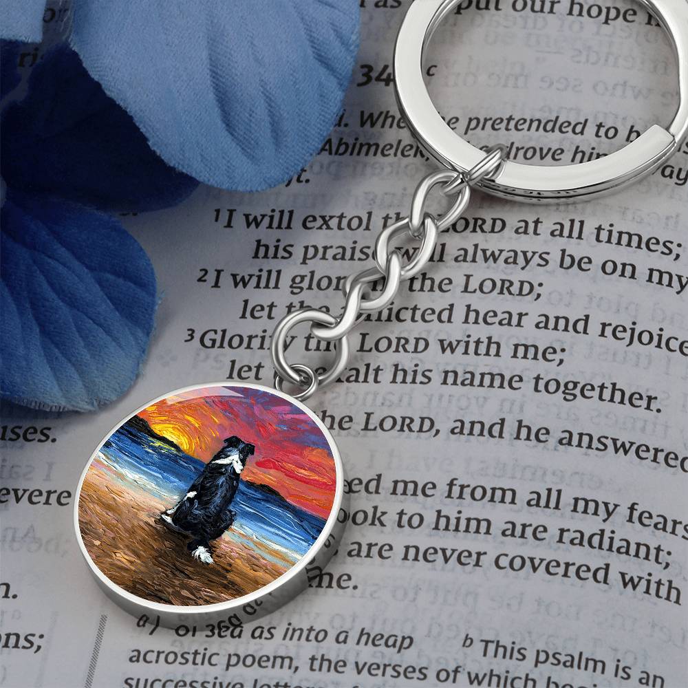 Beach Days - Border Collie Round Keychain
