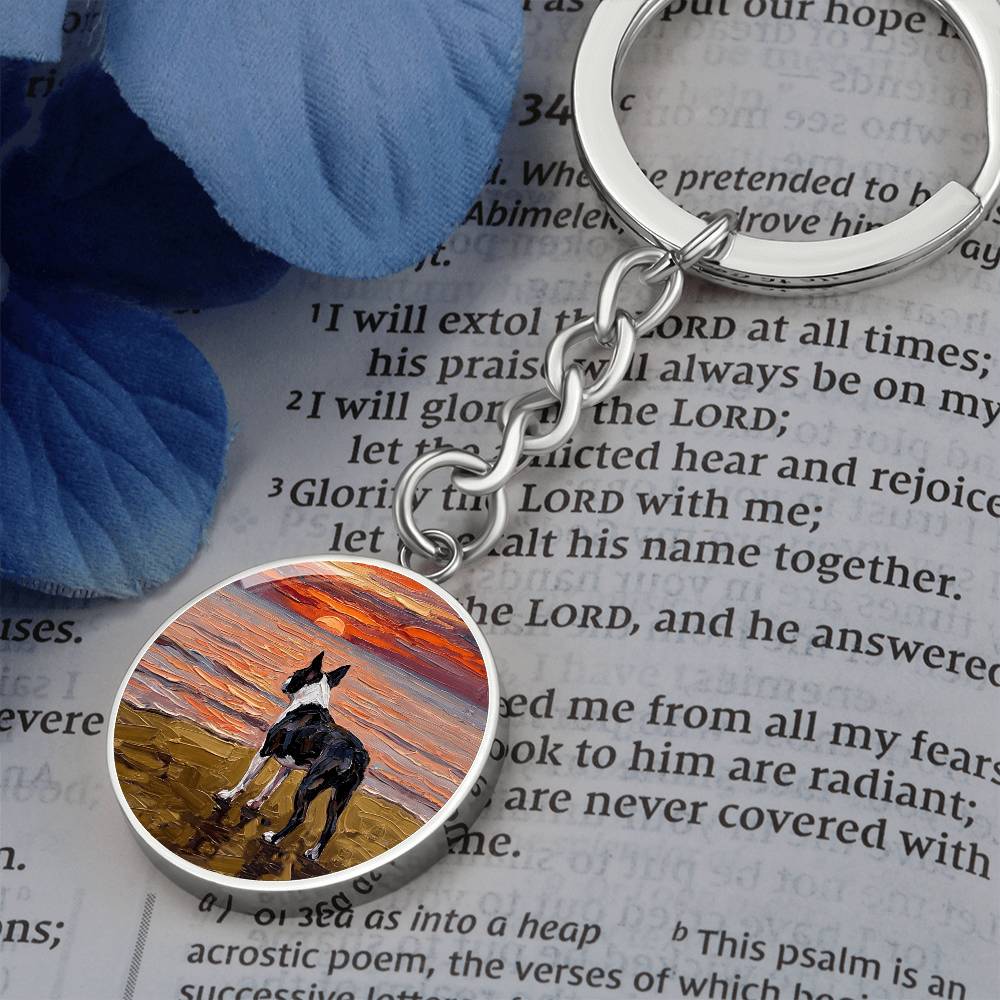 Beach Night - Boston Terrier Round Keychain
