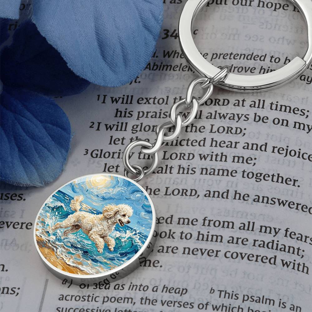 Beach Day - White Toy Poodle Round Keychain
