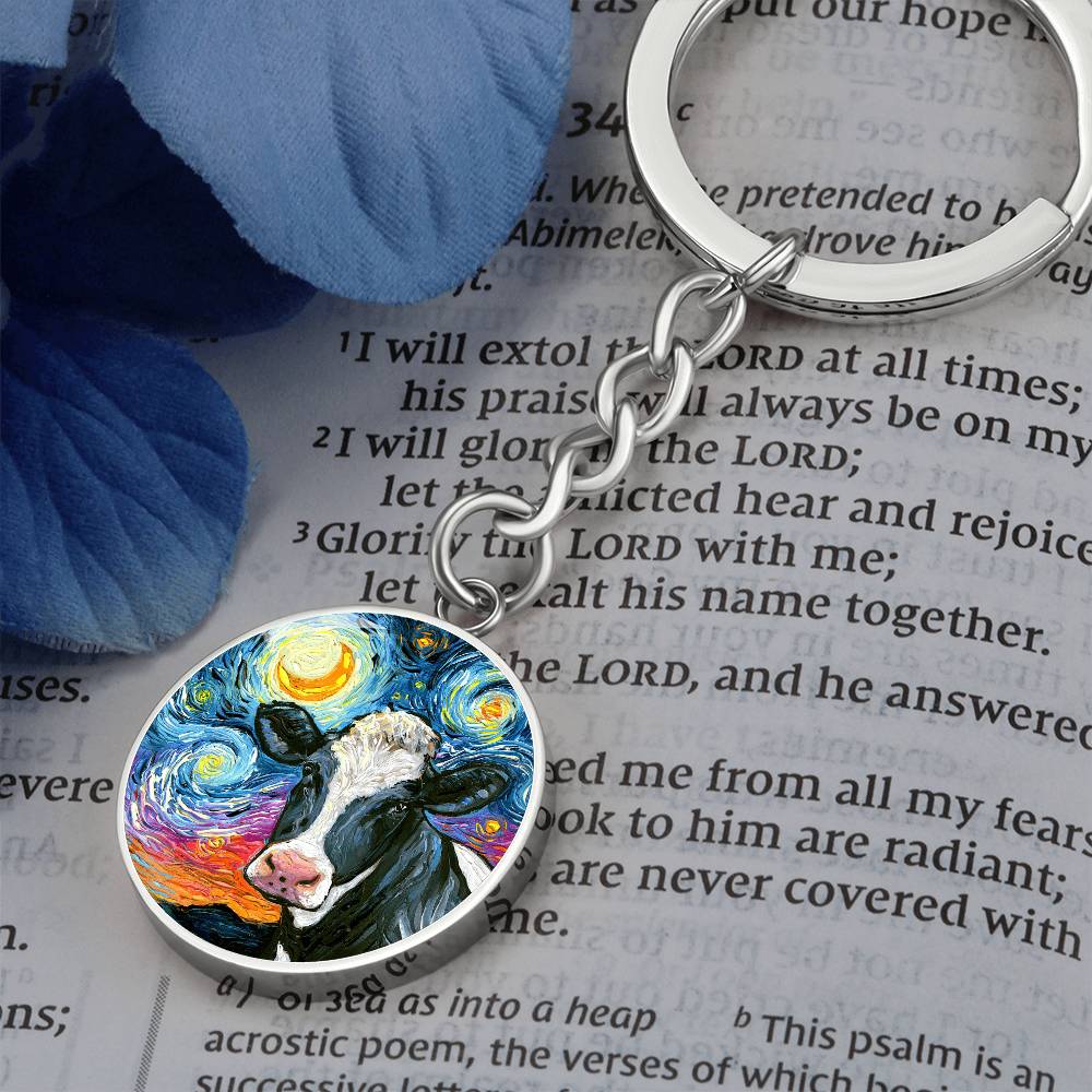 Holstein Starry Night Round Keychain