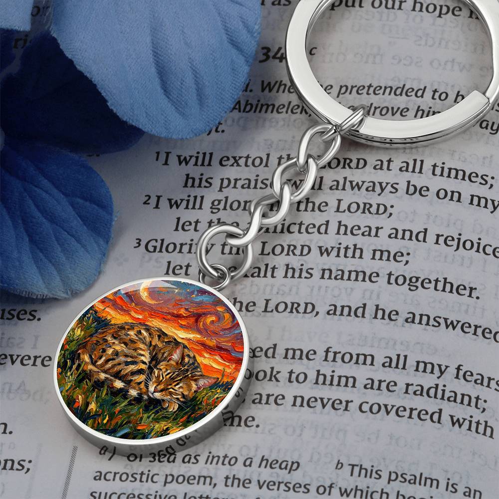 Sleepy Egyptian Mau Night Round Keychain