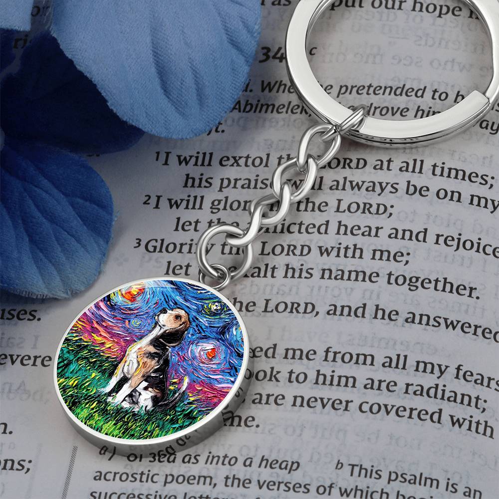 Beagle Starry Night Round Keychain