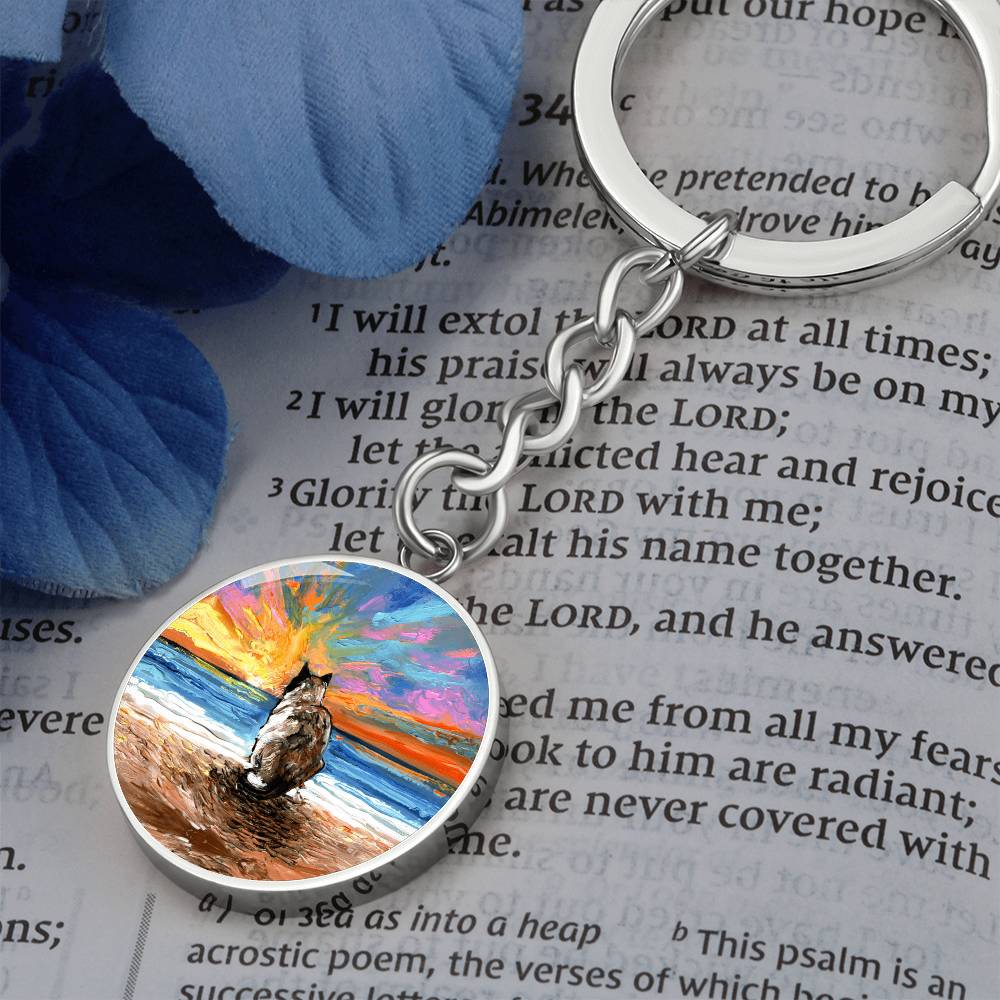 Beach Days - Snowshoe Cat Round Keychain