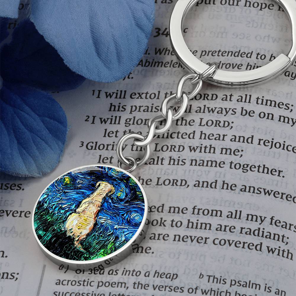 Yellow Labrador Back Starry Night Round Keychain