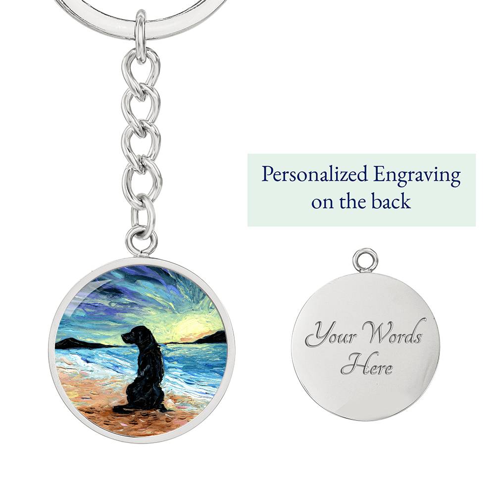 Beach Days - Black Labrador Round Keychain