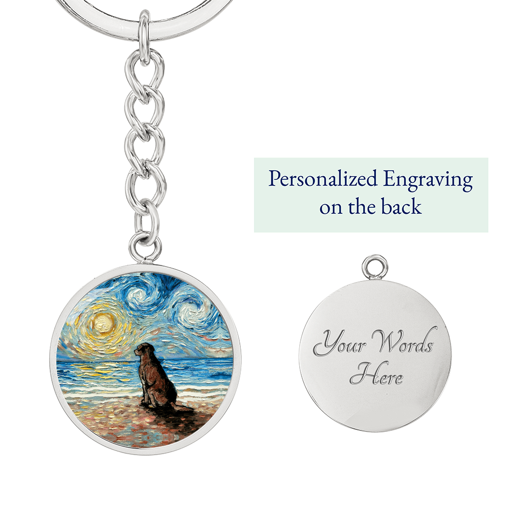 Beach Days - Chocolate Labrador Starry Night Round Keychain