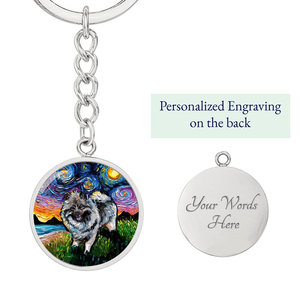 Keeshond Starry Night Round Keychain