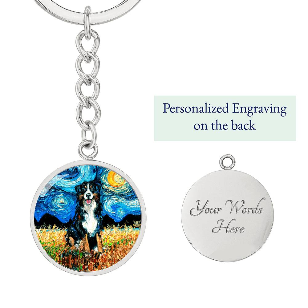 Bernese Mountain Dog Starry Night Round Keychain