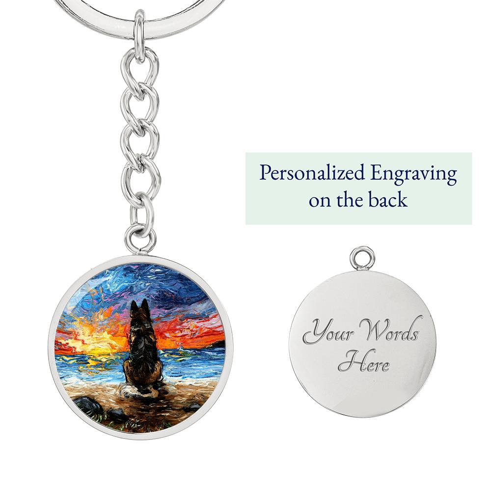 Beach Days - German Shepherd Round Keychain