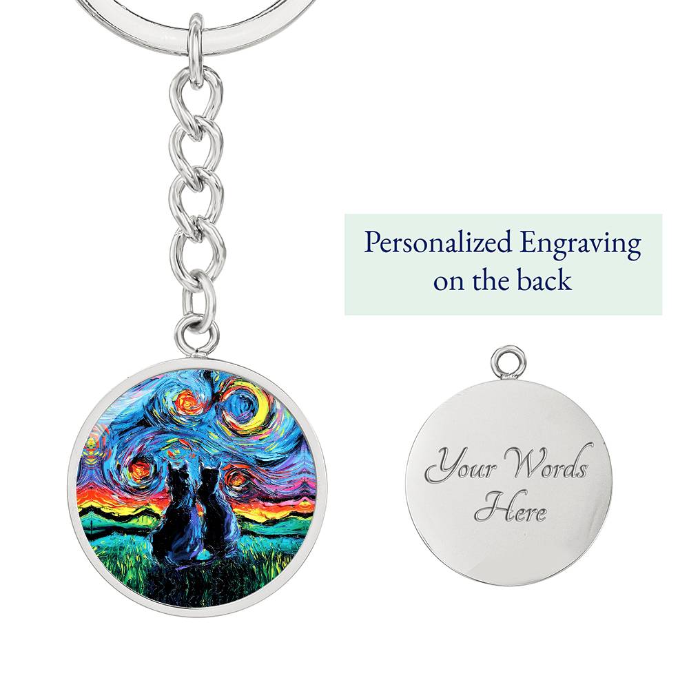 van Gogh's Cats Starry Night Round Keychain