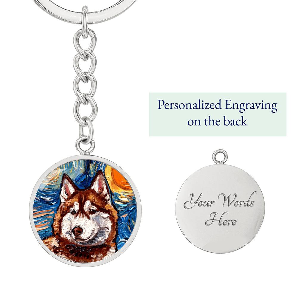 Red Husky Portrait Round Keychain