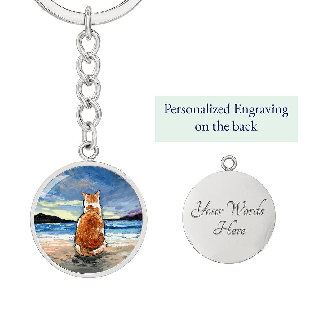 Beach Days - Orange and White Tabby Round Keychain