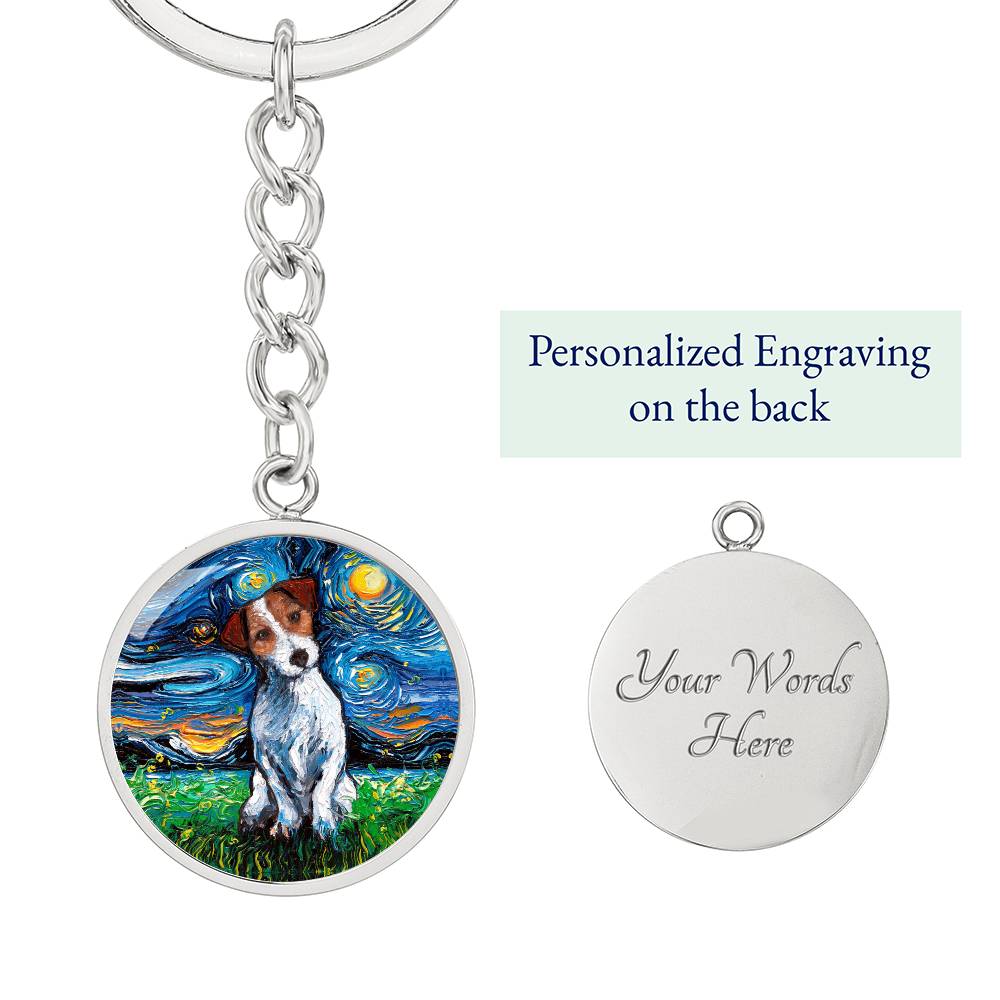Jack Russell Terrier Starry Night Round Keychain