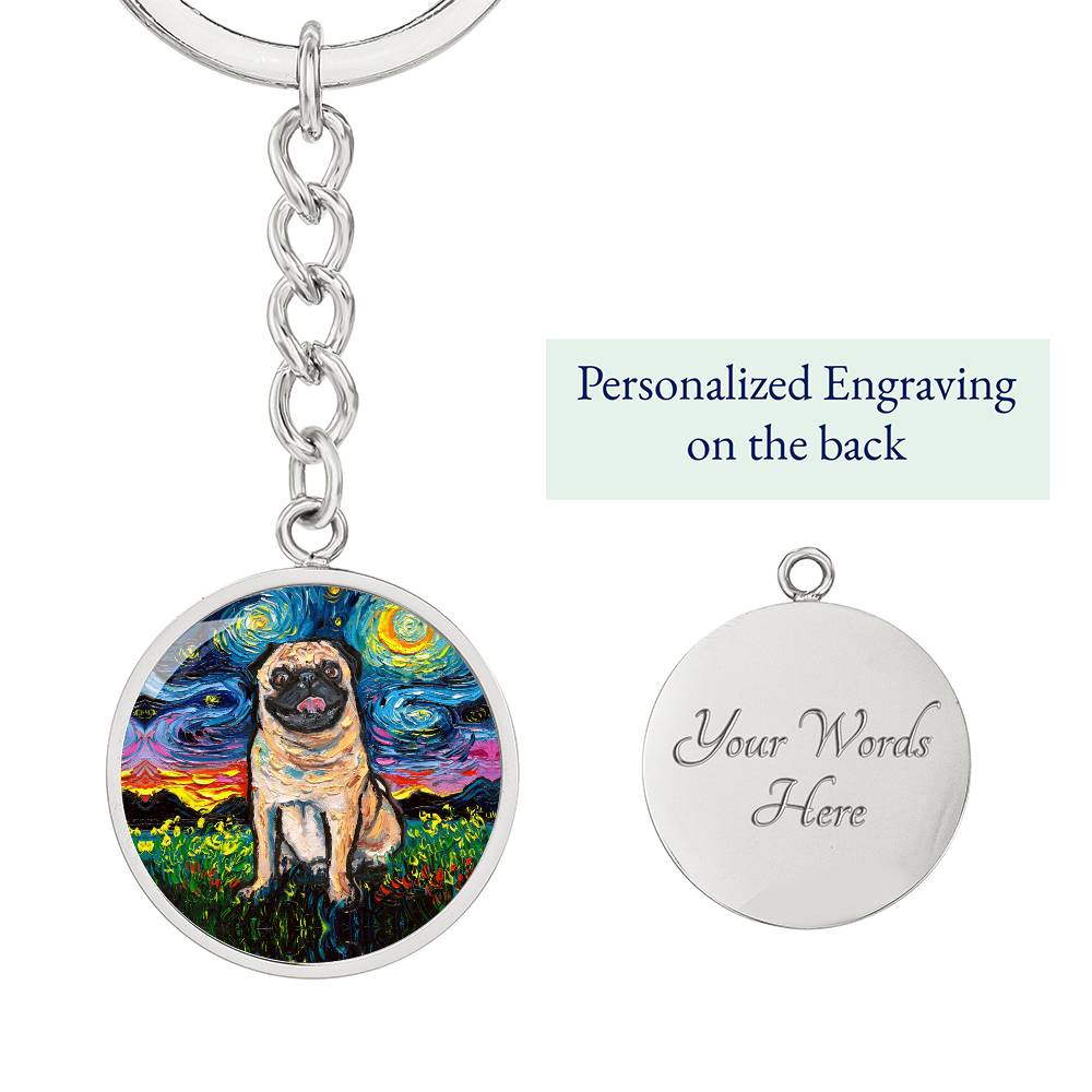 Fawn Pug Starry Night Round Keychain