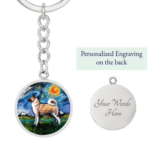 Akita Starry Night Round Keychain