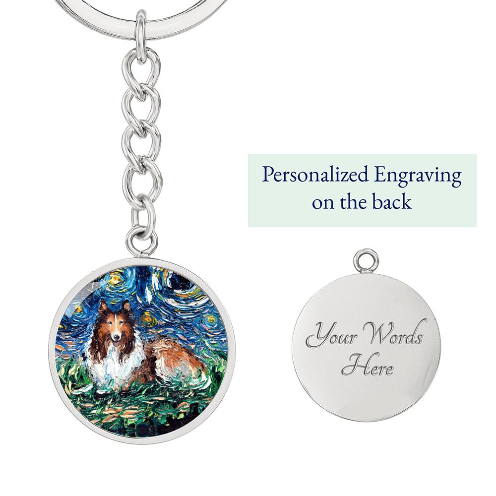 Collie Starry Night Round Keychain