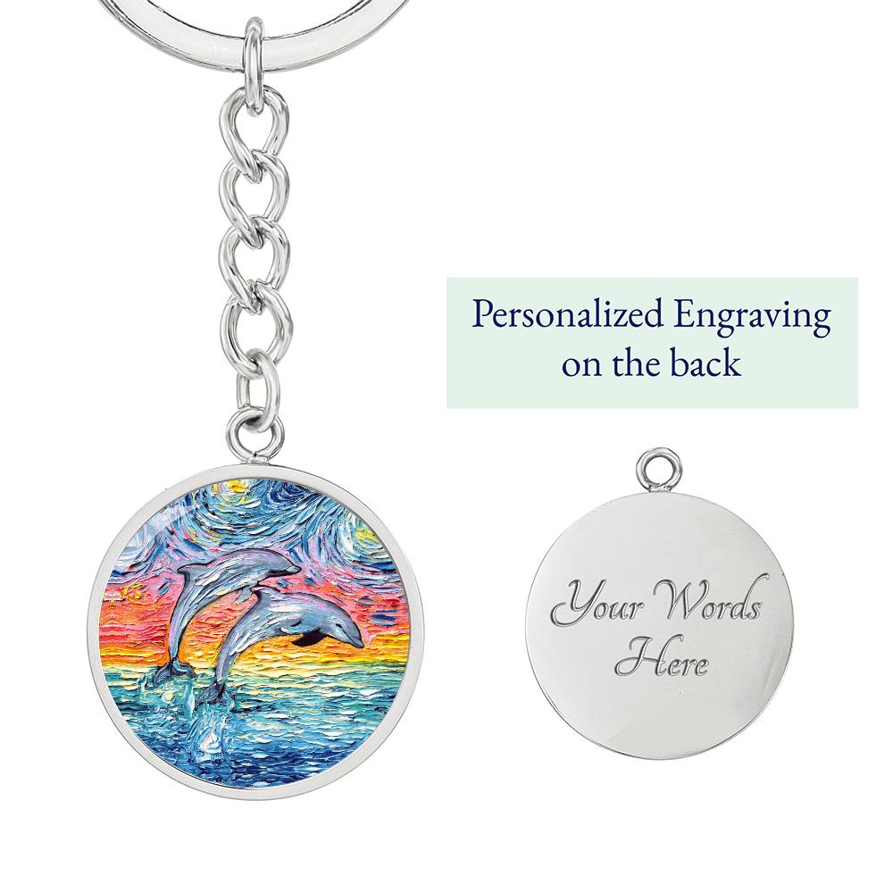 Dolphins Starry Night Round Keychain
