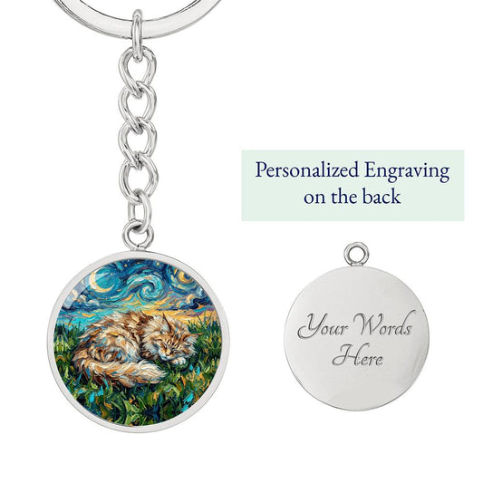 Sleepy Maine Coon Night Round Keychain