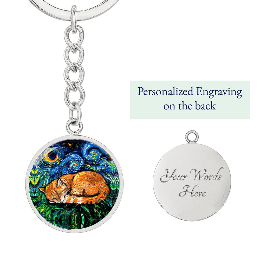 Sleeping Orange Tabby Starry Night Round Keychain