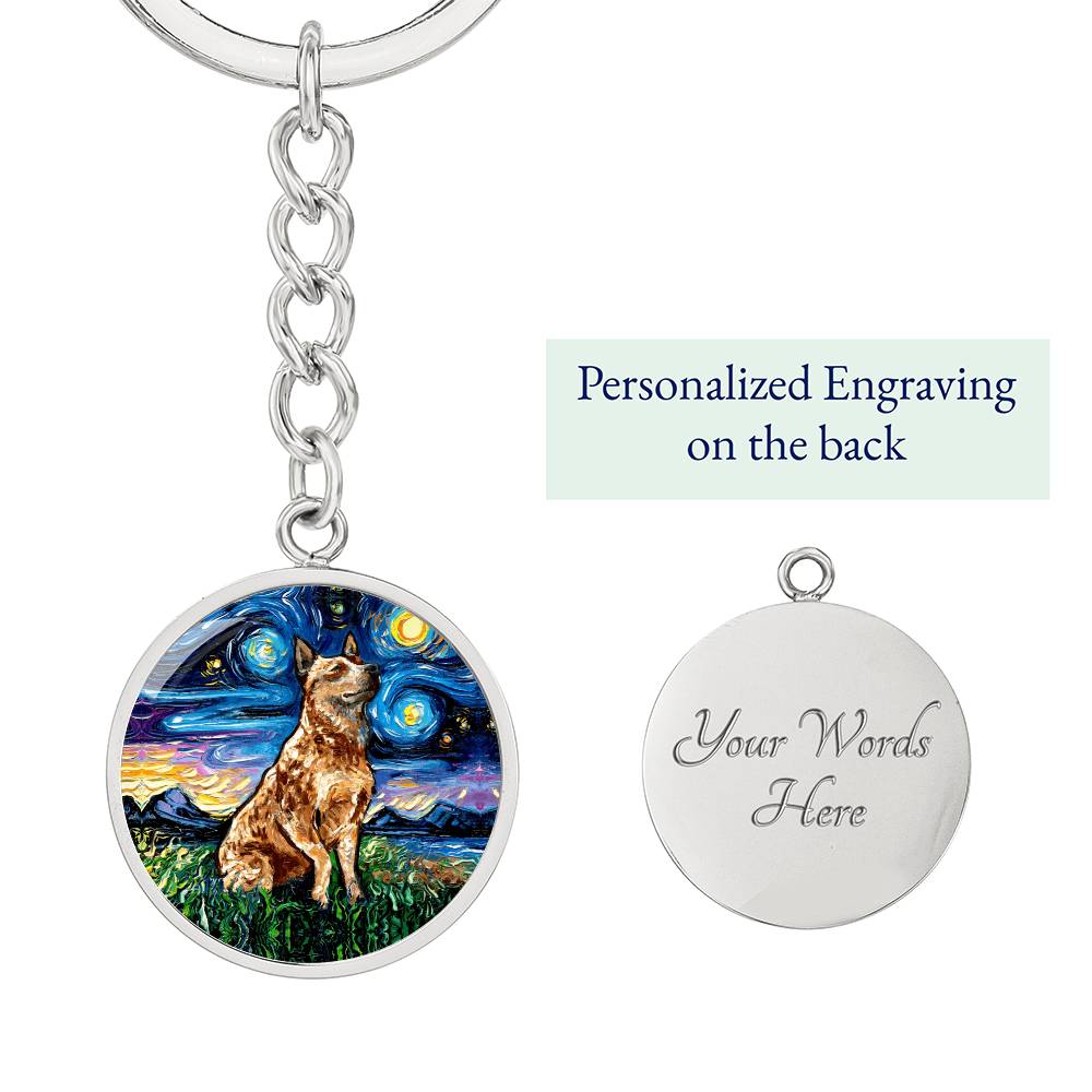 Red Heeler Starry Night Round Keychain
