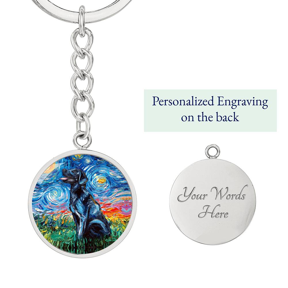 Black Labrador Starry Night Round Keychain
