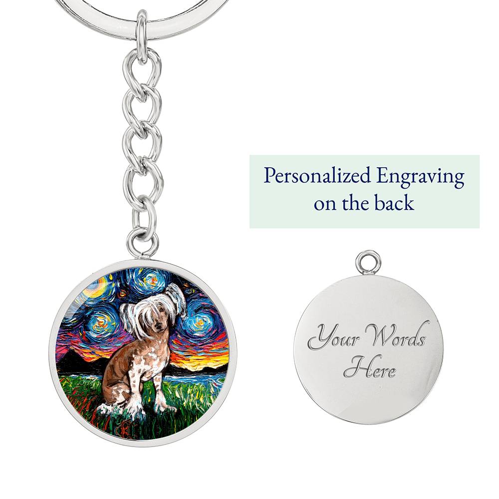 Chinese Crested Starry Night Round Keychain